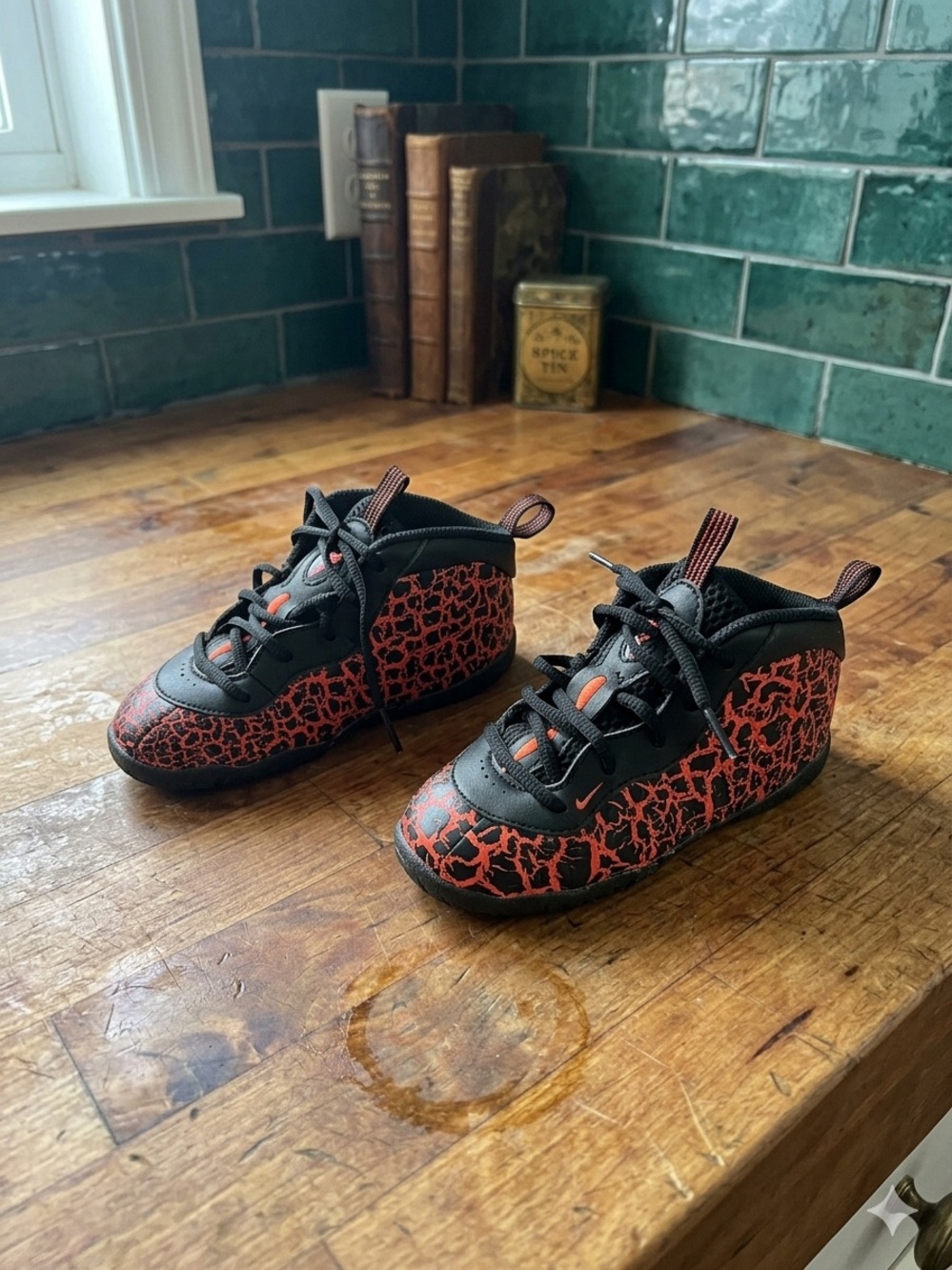 Nike Kids Black and Red Crackle High-Top Sneakers